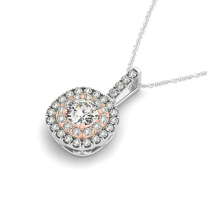 14k White And Cushion Shape Halo Diamond Pendant (1/2 cttw)