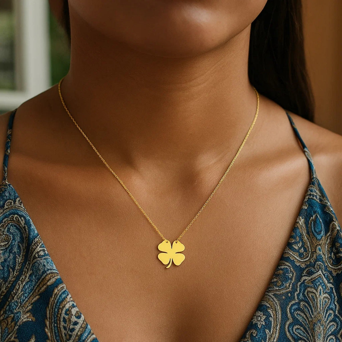 14K Yellow Gold Four Leaf Clover Necklace