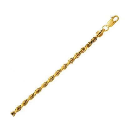 14K Yellow Gold Hollow Diamond Cut Rope Chain