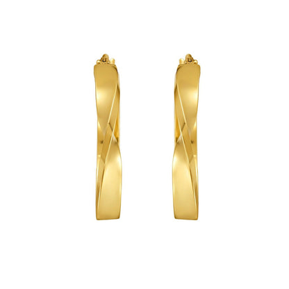 14K Yellow Gold Twisted Square Tube Hoop Earrings