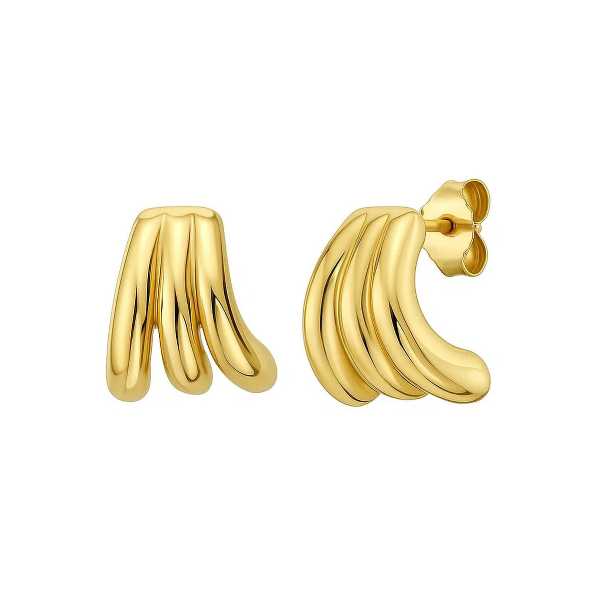 14K Yellow Gold Triple Row Splayed Hoop Earrings