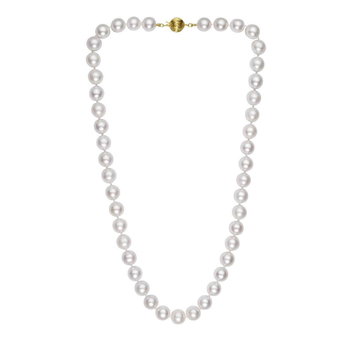Pearl Necklace with Ball Clasp in 14K Yellow Gold