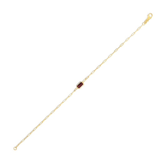 14K Yellow Gold Garnet Paperclip Bracelet (1.50 mm)