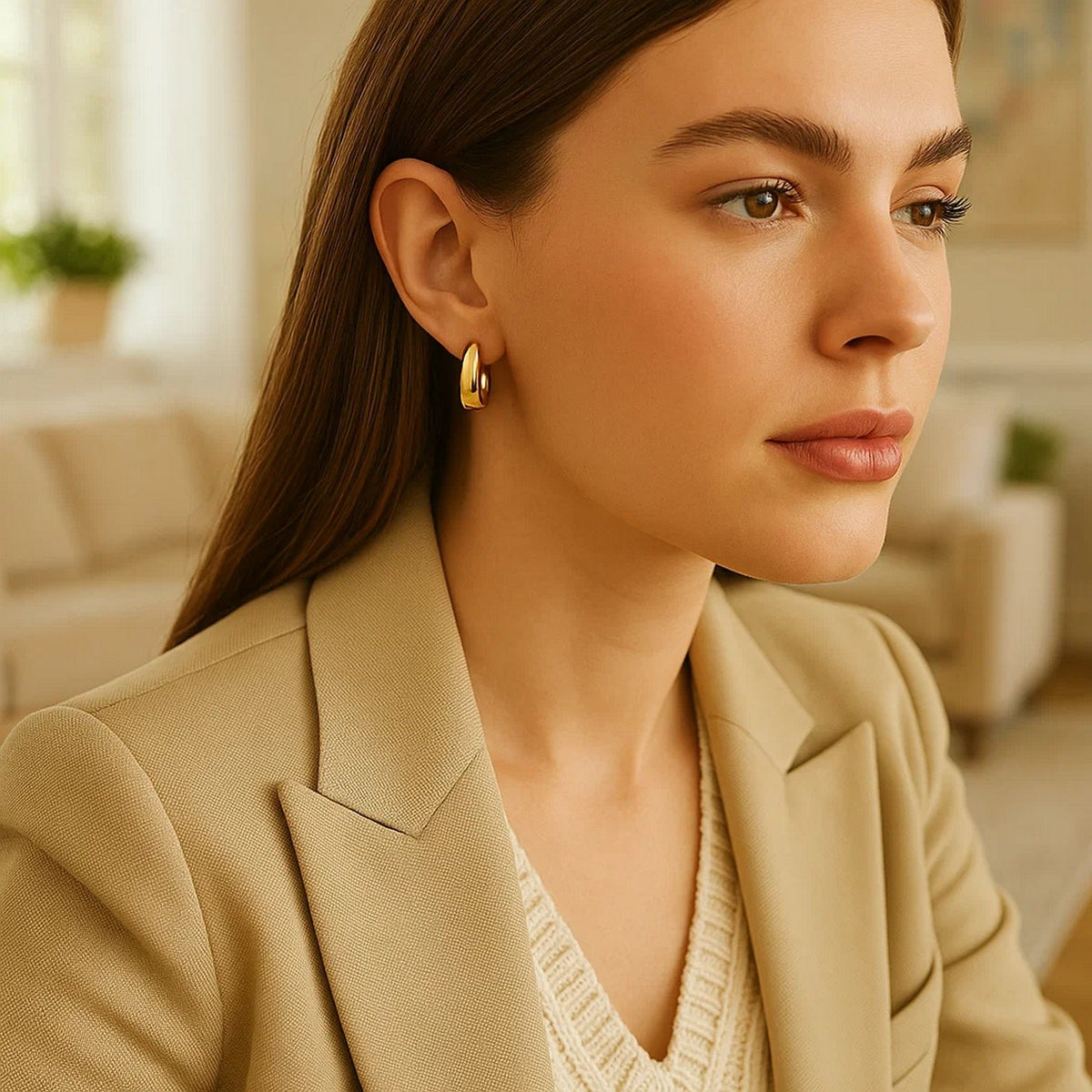 Tapered Huggie Hoop Earrings in 14K Yellow Gold