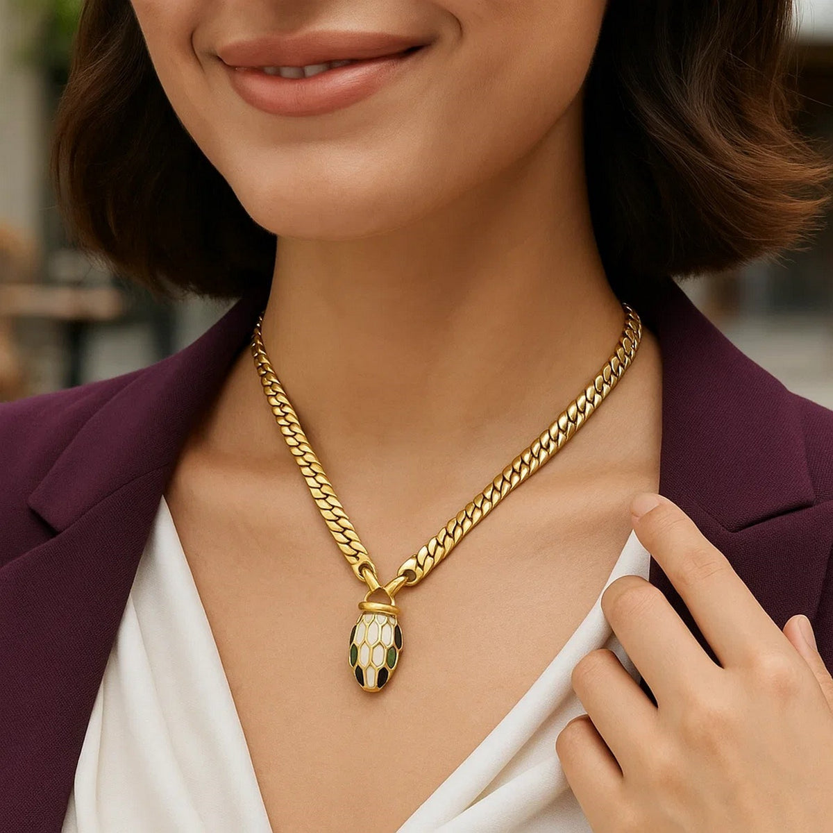 Le Serpent Curb Link Necklace in 14K Yellow Gold