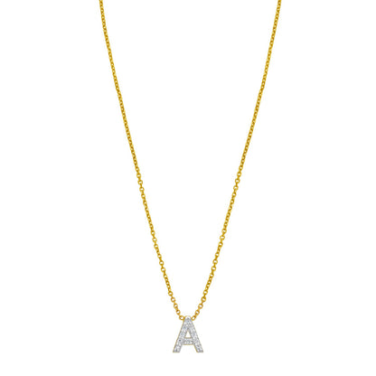 14K Yellow Gold Mini Diamond A Initial Pendant Necklace