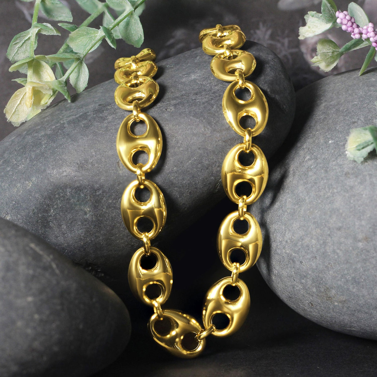 14k Yellow Gold Puffed Mariner Link Chain