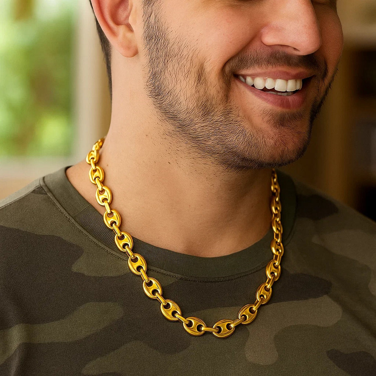 14k Yellow Gold Puffed Mariner Link Chain