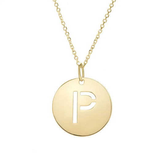 14K Yellow Gold Disc Initial P Pendant