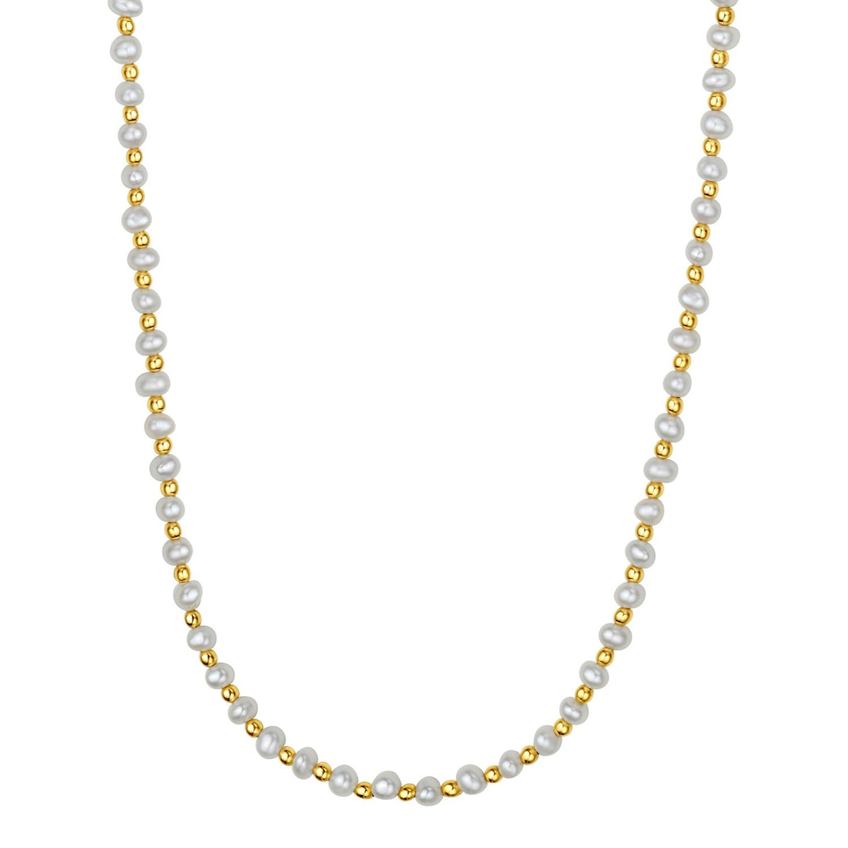 Pearl and Gold Alternating Bead Necklace in 14K Yellow Gold
