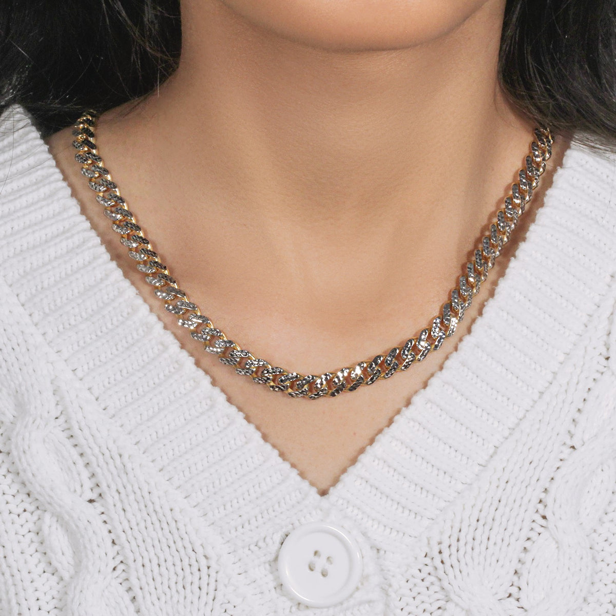 14k White Pave High Polish Modern Lite Miami Cuban Chain