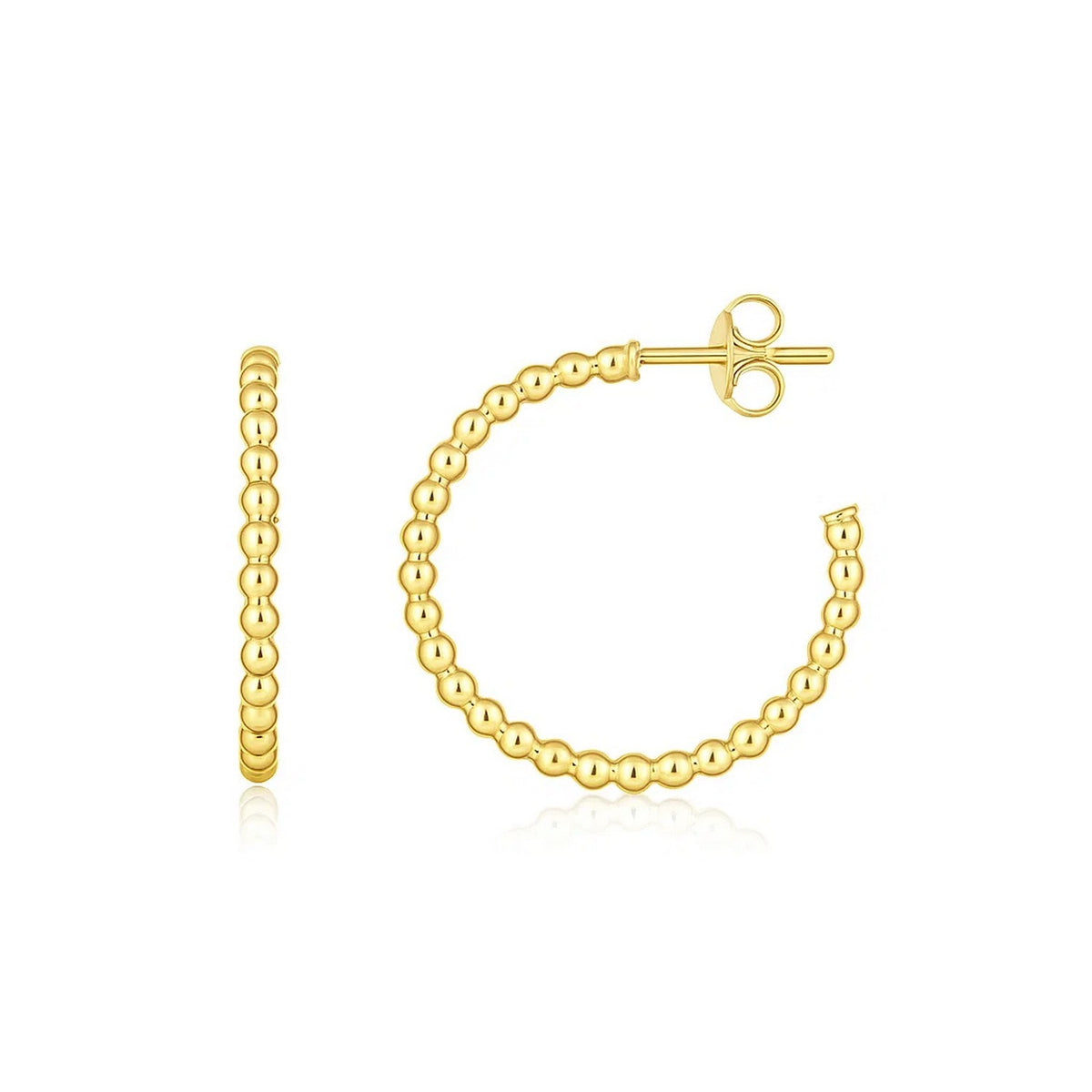 14K Yellow Gold Bead Hoop Earrings