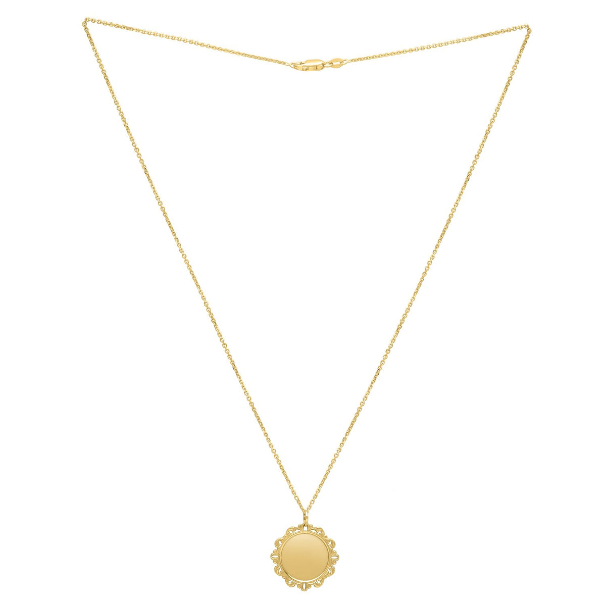 Baroque Round Pendant and Necklace in 14K Yellow Gold