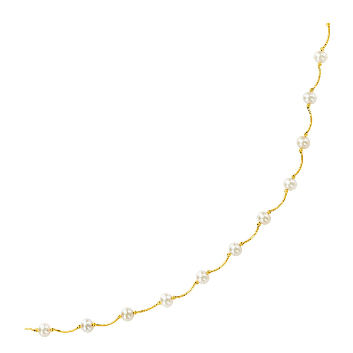 14k Arc Link Necklace with White Pearls