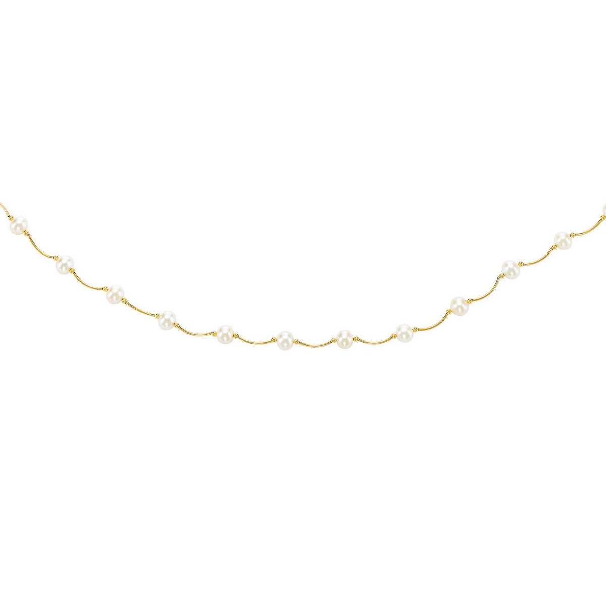 14k Arc Link Necklace with White Pearls