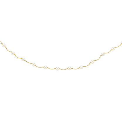 14k Arc Link Necklace with White Pearls