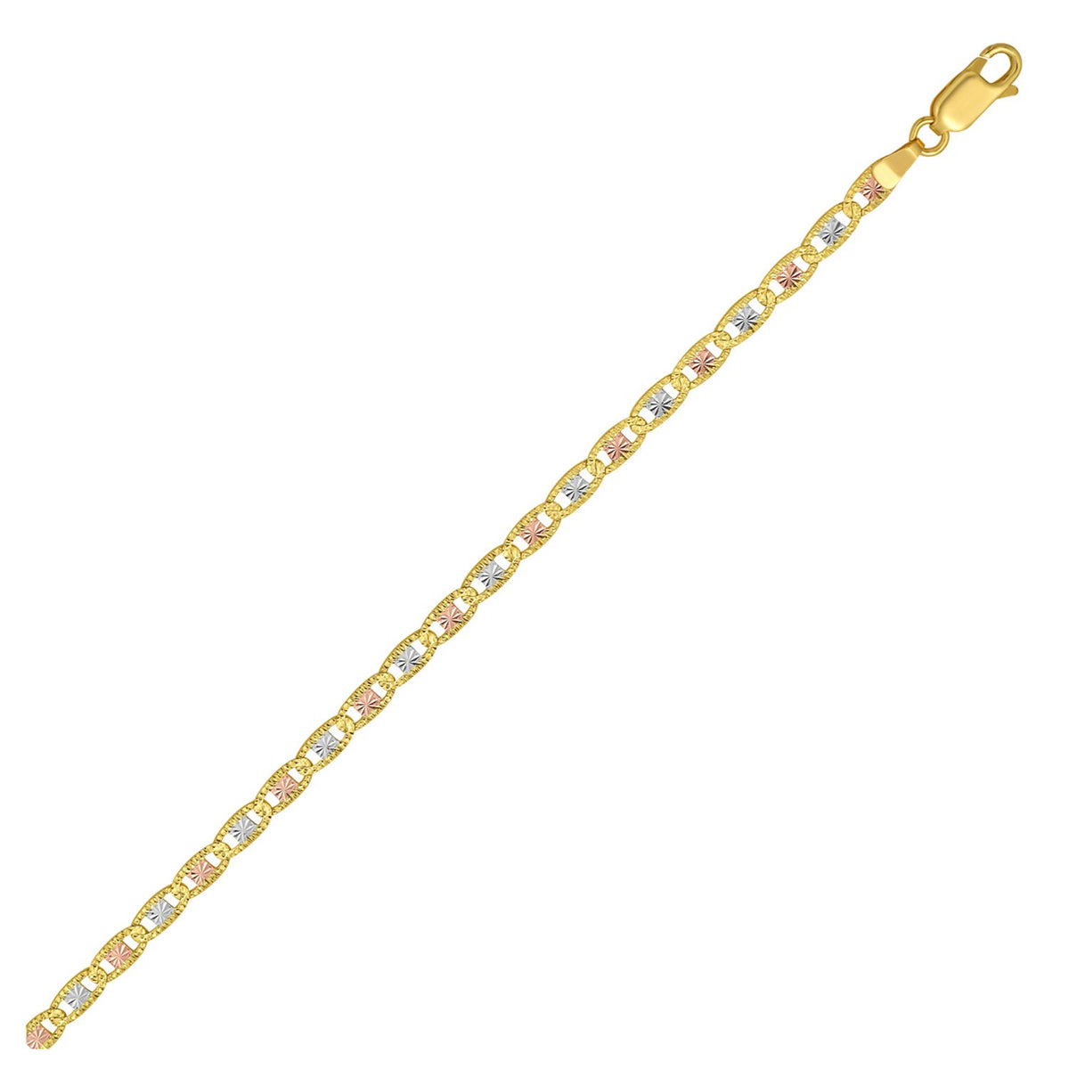 14K Tri Color Gold Pave Valentino Chain