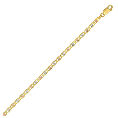 14K Tri Color Gold Pave Valentino Chain