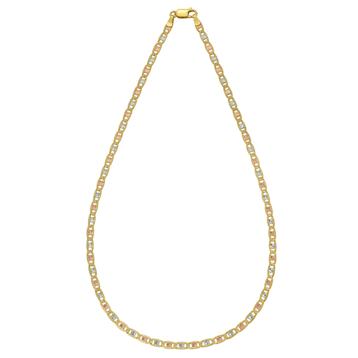 14K Tri Color Gold Pave Valentino Chain