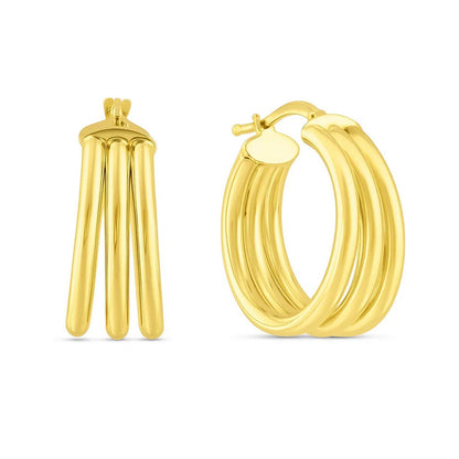 14K Yellow Gold Large Triple Row Hoop Earrings