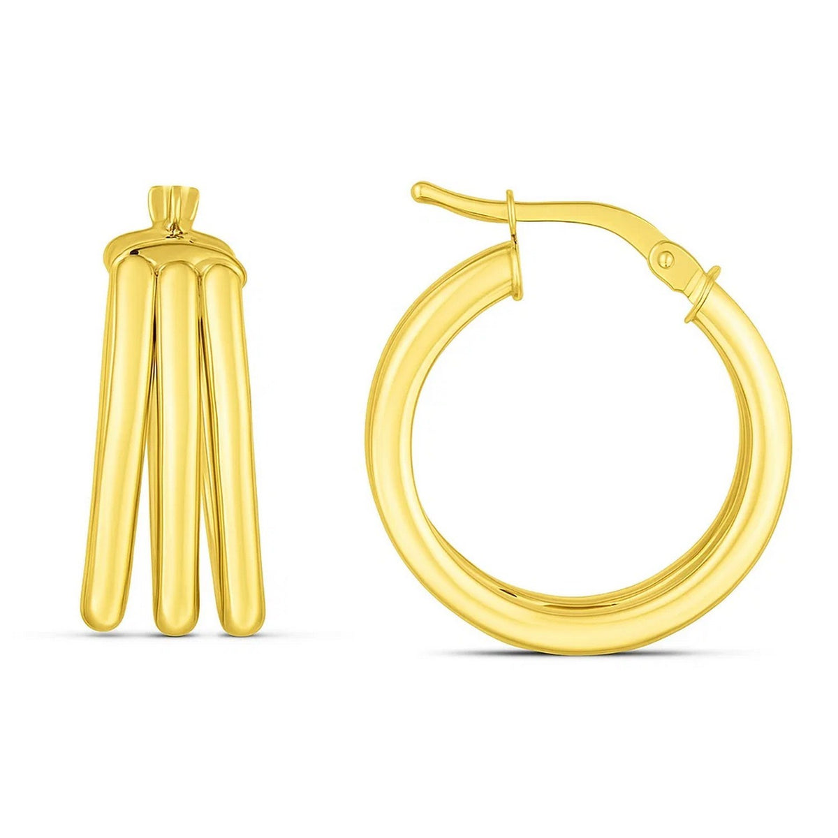 14K Yellow Gold Large Triple Row Hoop Earrings