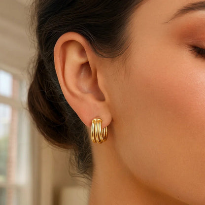 14K Yellow Gold Large Triple Row Hoop Earrings