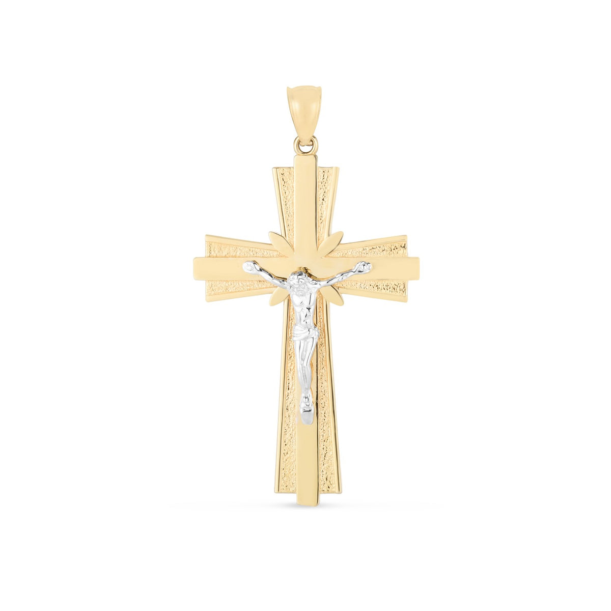 14k Two Tone Gold High Polish Diamond Cut Cross Pendant - 6977