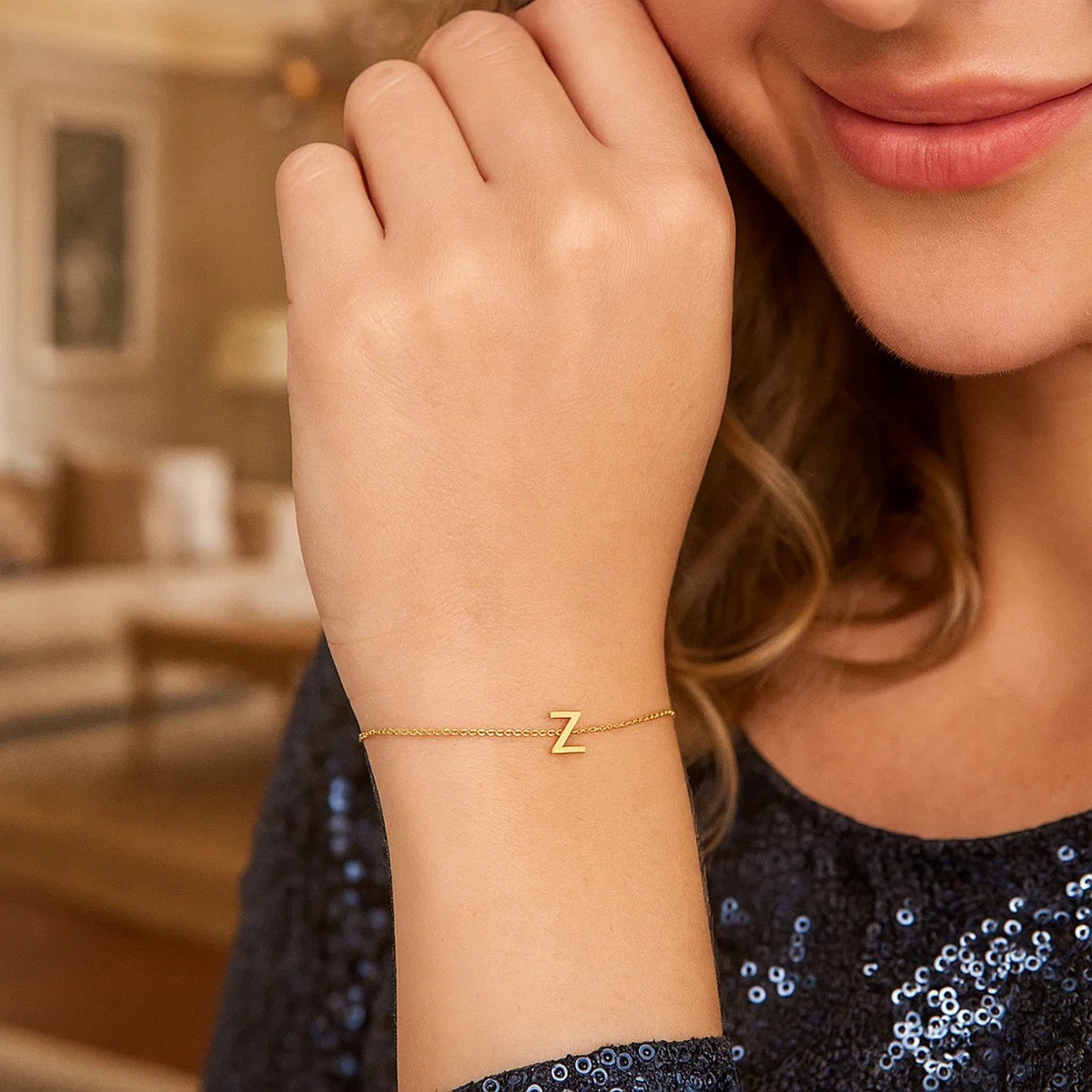 14K Yellow Gold Mini Initial Z Bracelet
