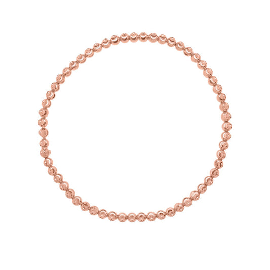 14K Rose Gold Diamond Cut Stretchable Moon Cut Bead Bracelet (3.00 mm)