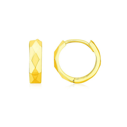 14K Diamond Motif Faceted Huggie Earrings