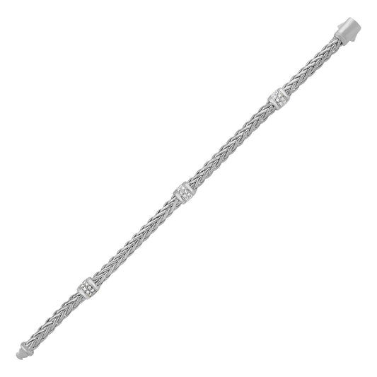 Polished Woven Rope Bracelet with Diamond Accents in 14k