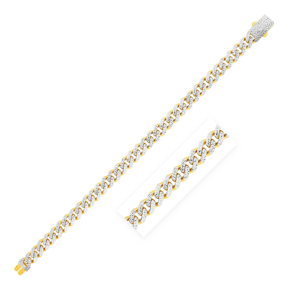 14k White Pave High Polish Modern Lite Miami Cuban Bracelet(6.50 mm)