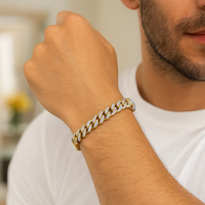 14k White Pave High Polish Modern Lite Miami Cuban Bracelet(6.50 mm)