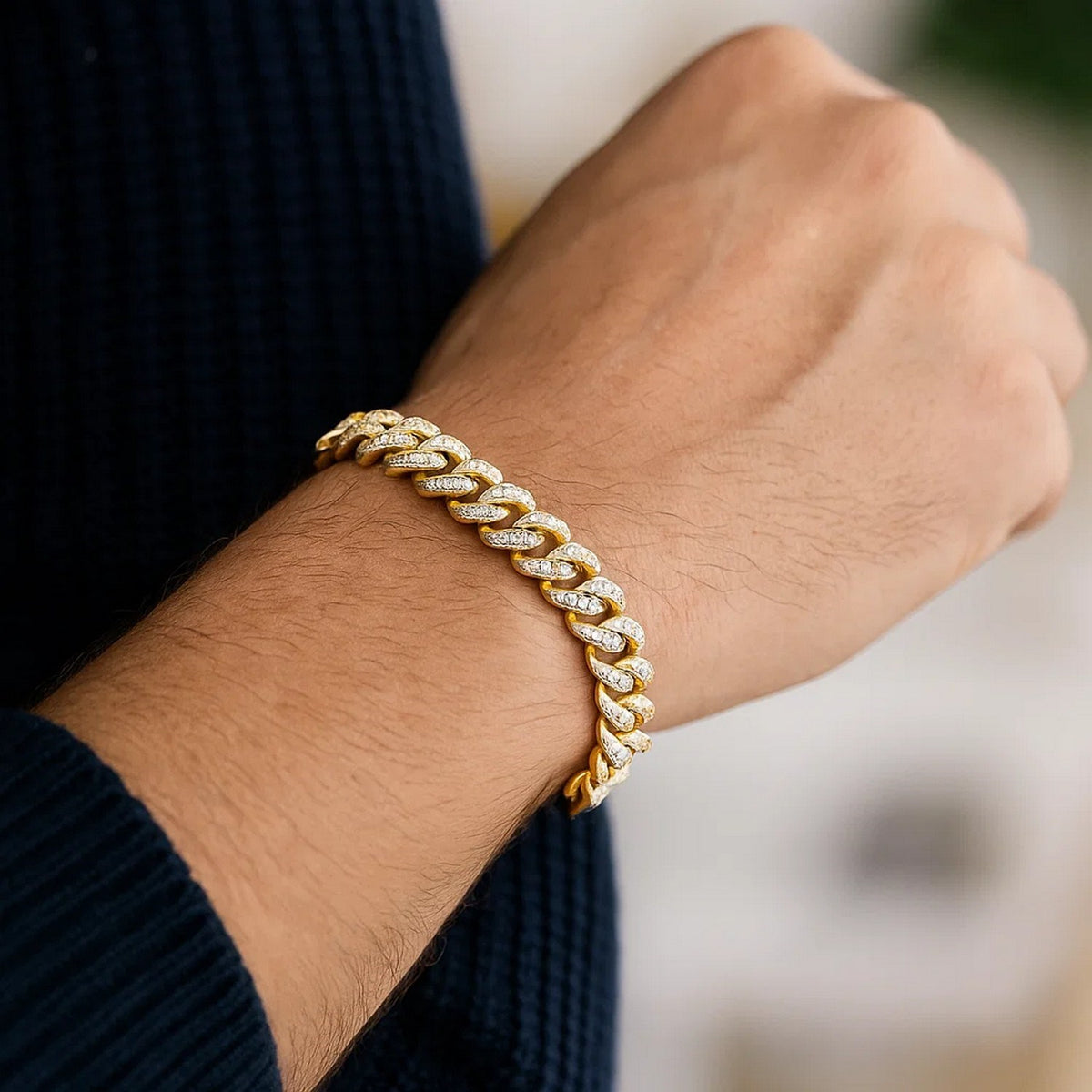 14k White Pave High Polish Modern Lite Miami Cuban Bracelet(6.50 mm)