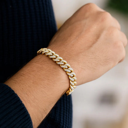 14k White Pave High Polish Modern Lite Miami Cuban Bracelet(6.50 mm)