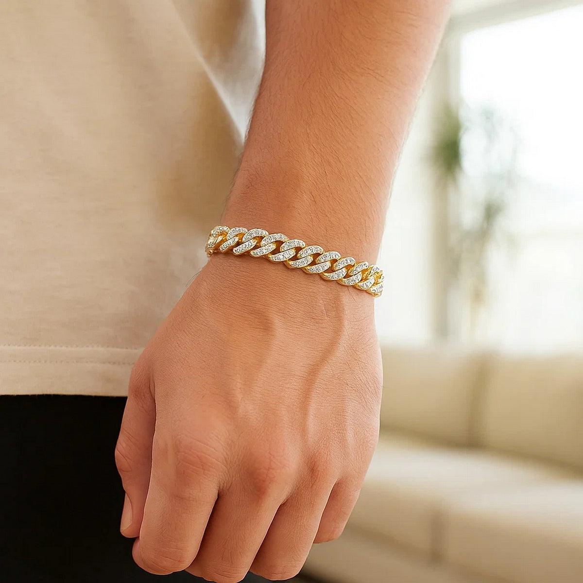 14k White Pave High Polish Modern Lite Miami Cuban Bracelet(6.50 mm)