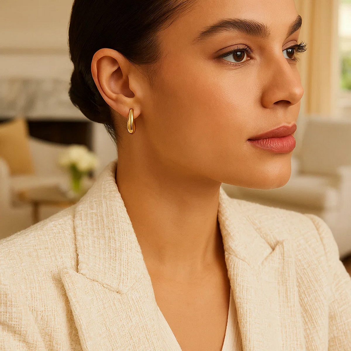 Medium Tapered Hoop Earrings in 14K Yellow Gold