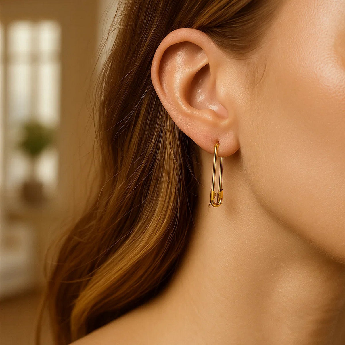 14k Yellow Gold Safety Pin Earrings