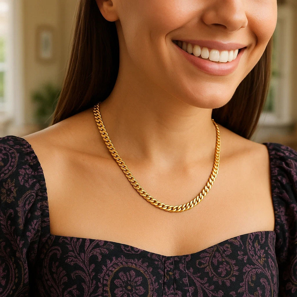 14k Yellow Gold Semi Solid Miami Cuban Chain