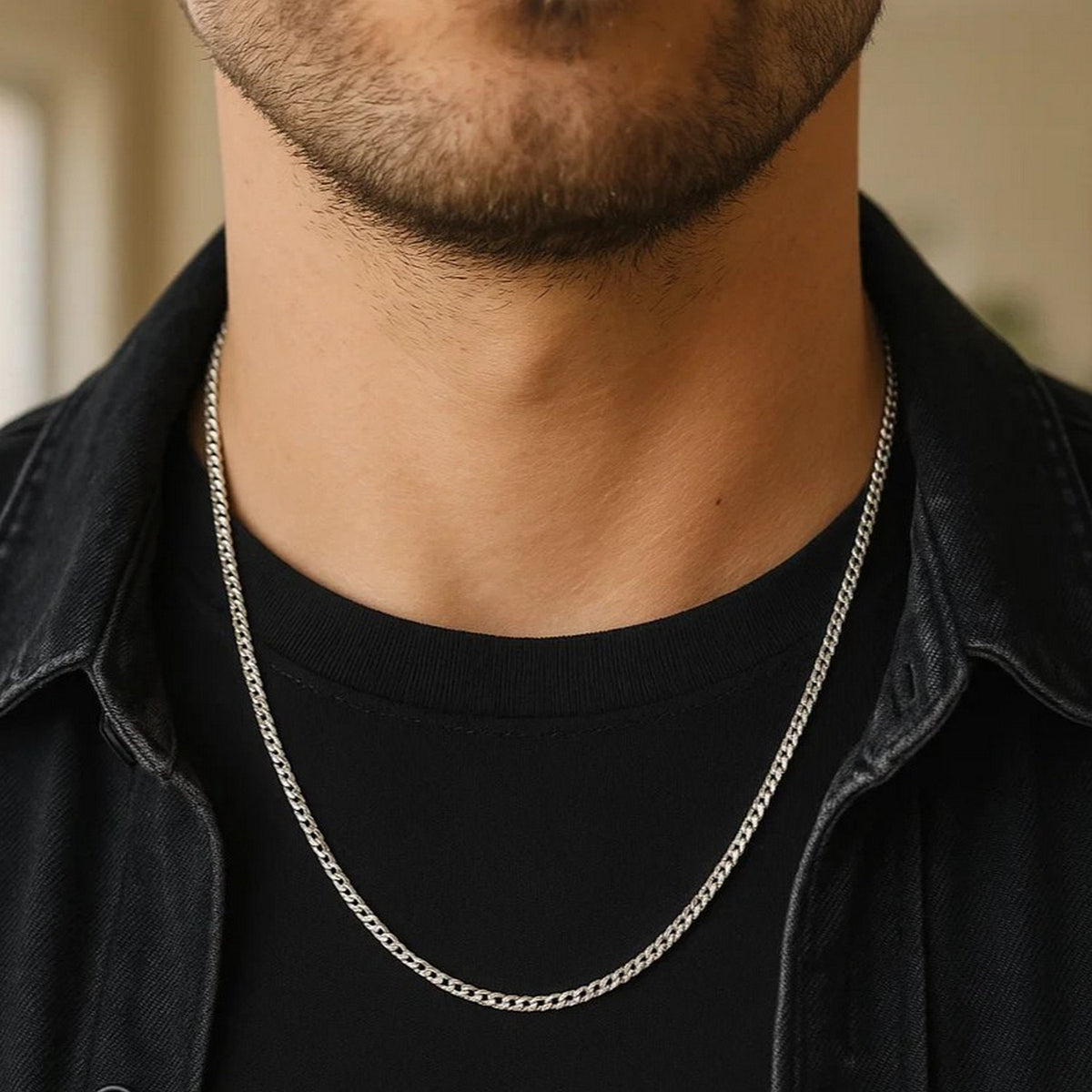 14K White Gold Gourmette Chain