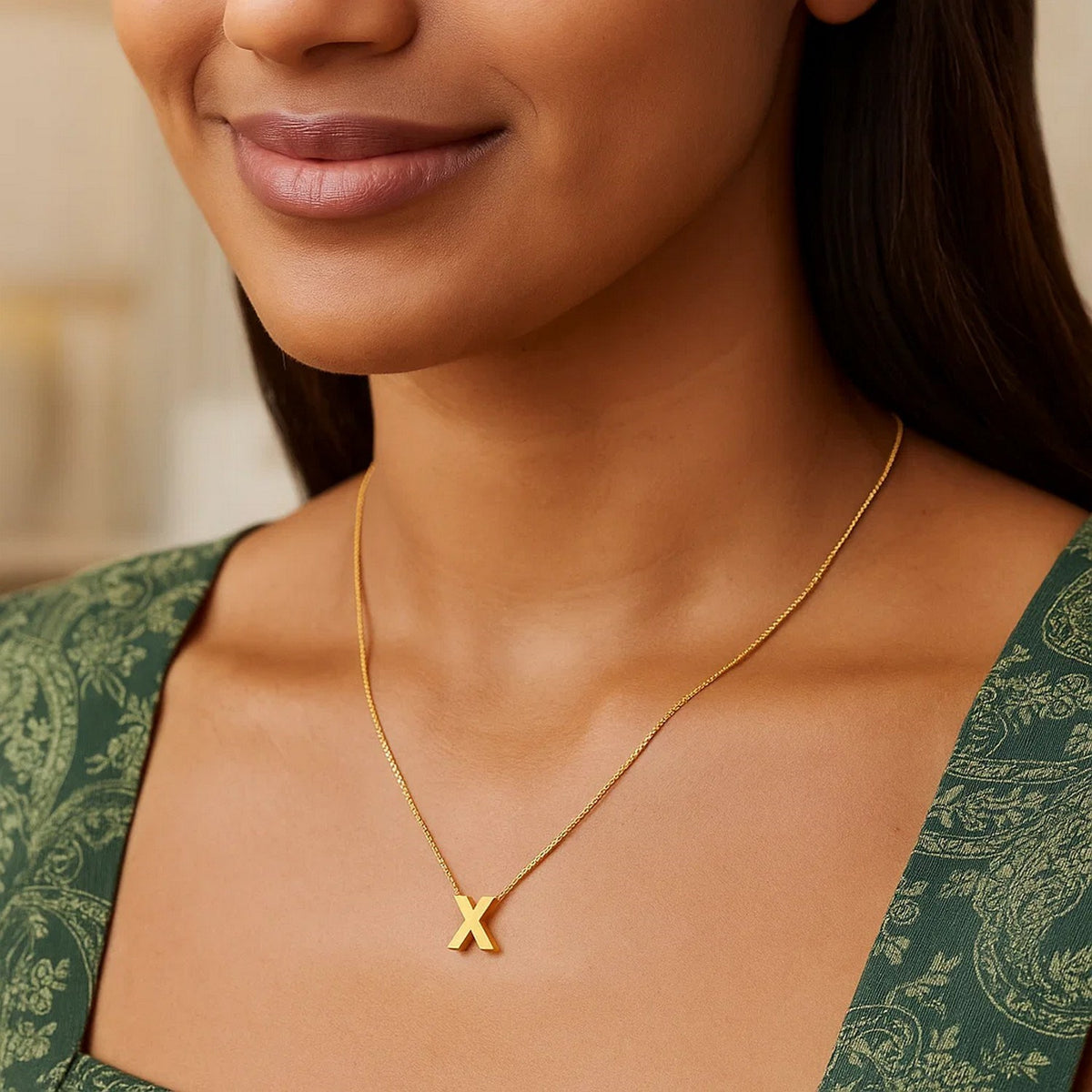14K Yellow Gold Yours Truly Block Letter Initial X Necklace