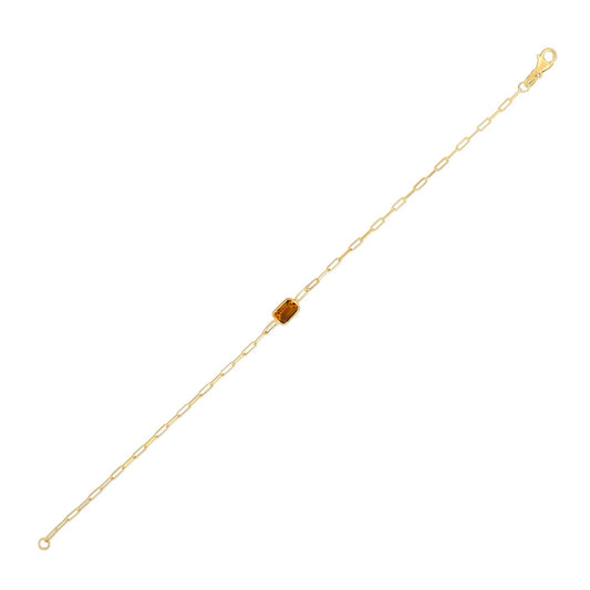 14K Yellow Gold Citrine Paperclip Bracelet (1.50 mm)