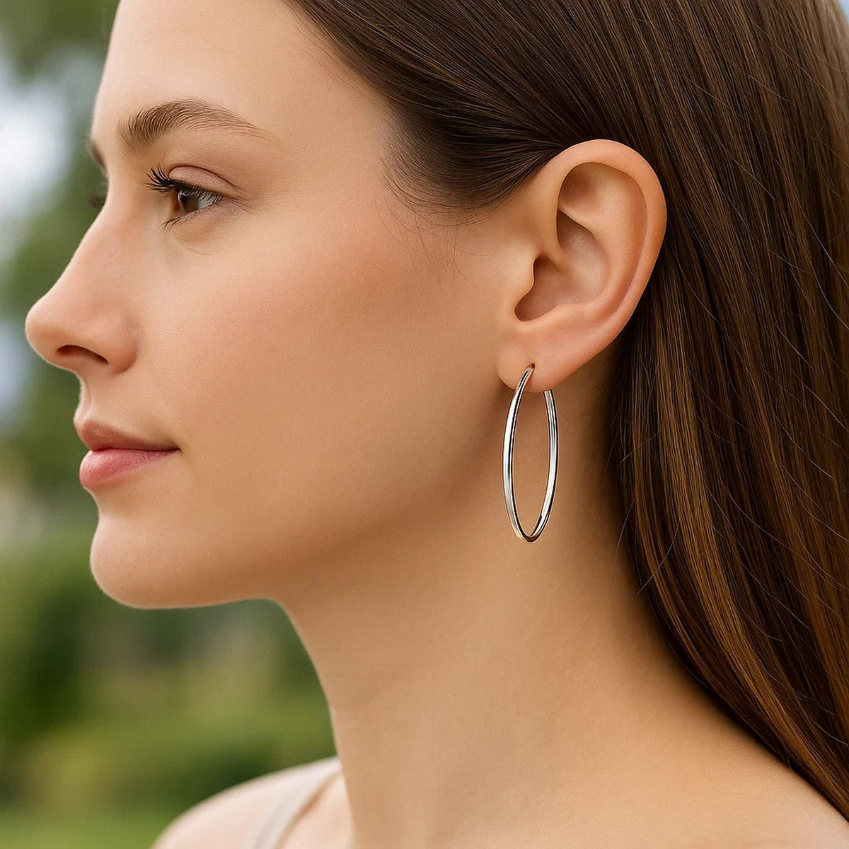 14k Slim Oval Shape Hoop Earrings