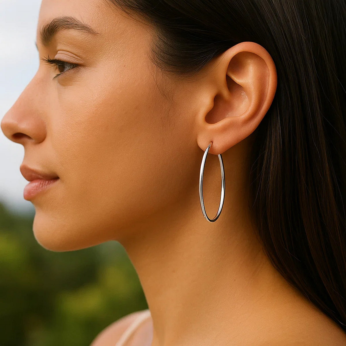 14k Slim Oval Shape Hoop Earrings