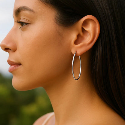 14k Slim Oval Shape Hoop Earrings