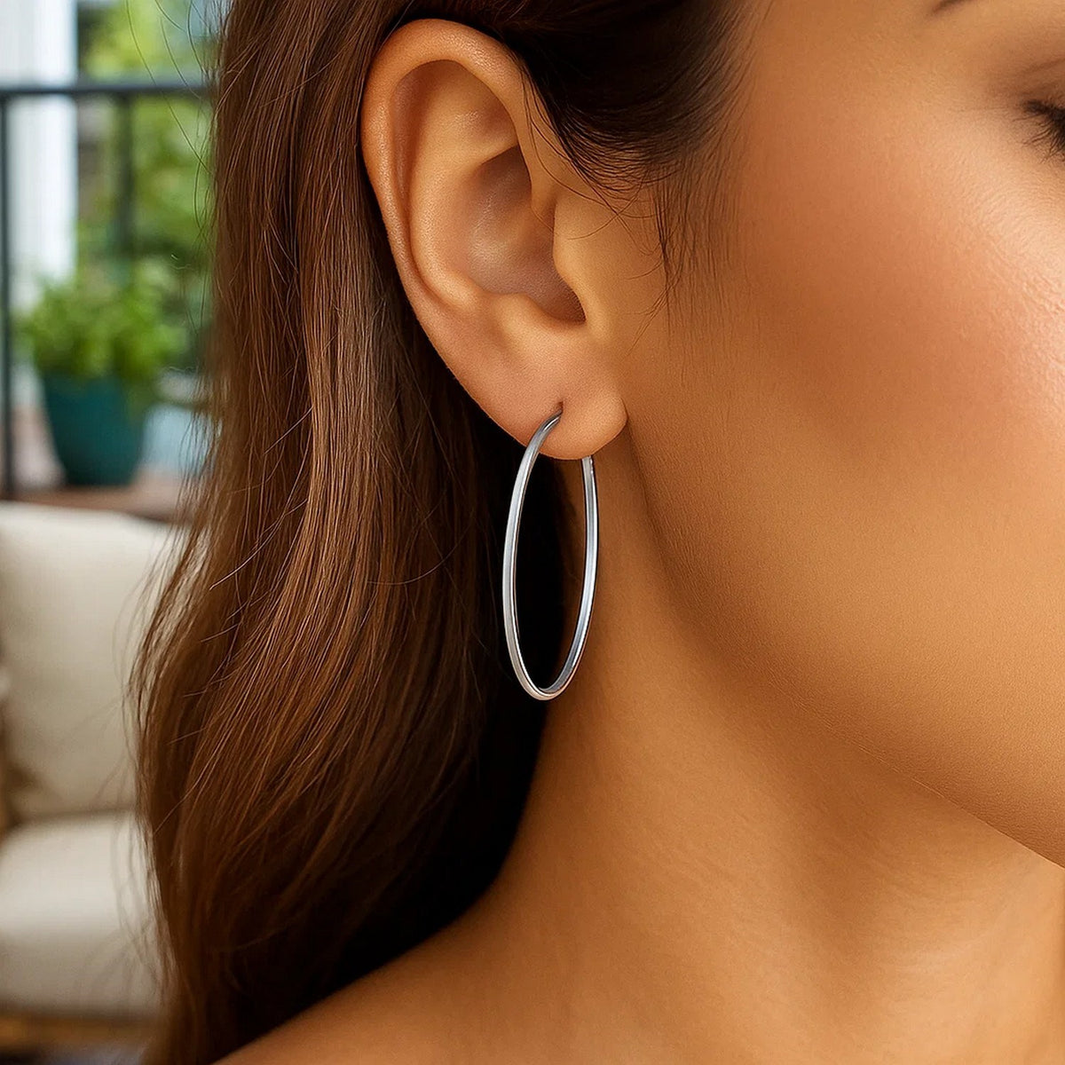 14k Slim Oval Shape Hoop Earrings