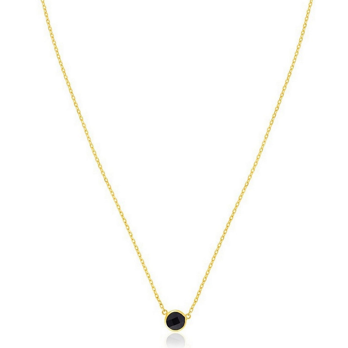 14k Yellow Gold 17 inch Necklace with Round Onyx