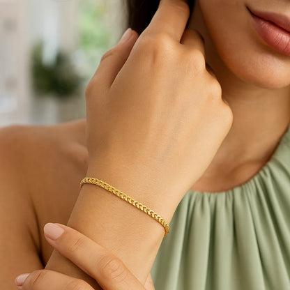 14k Yellow Gold Solid Diamond Cut Round Franco Bracelet (3.10 mm)