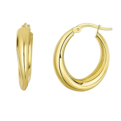 14k Yellow Gold Oval Hoop Earrings