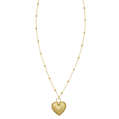 14K Yellow Gold Vintage Puffed Heart Necklace